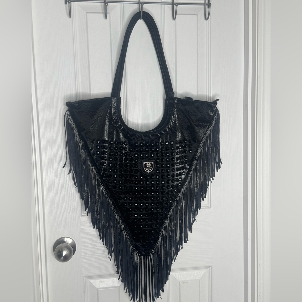 BOHO Black Fringe Studded Women's Bag
